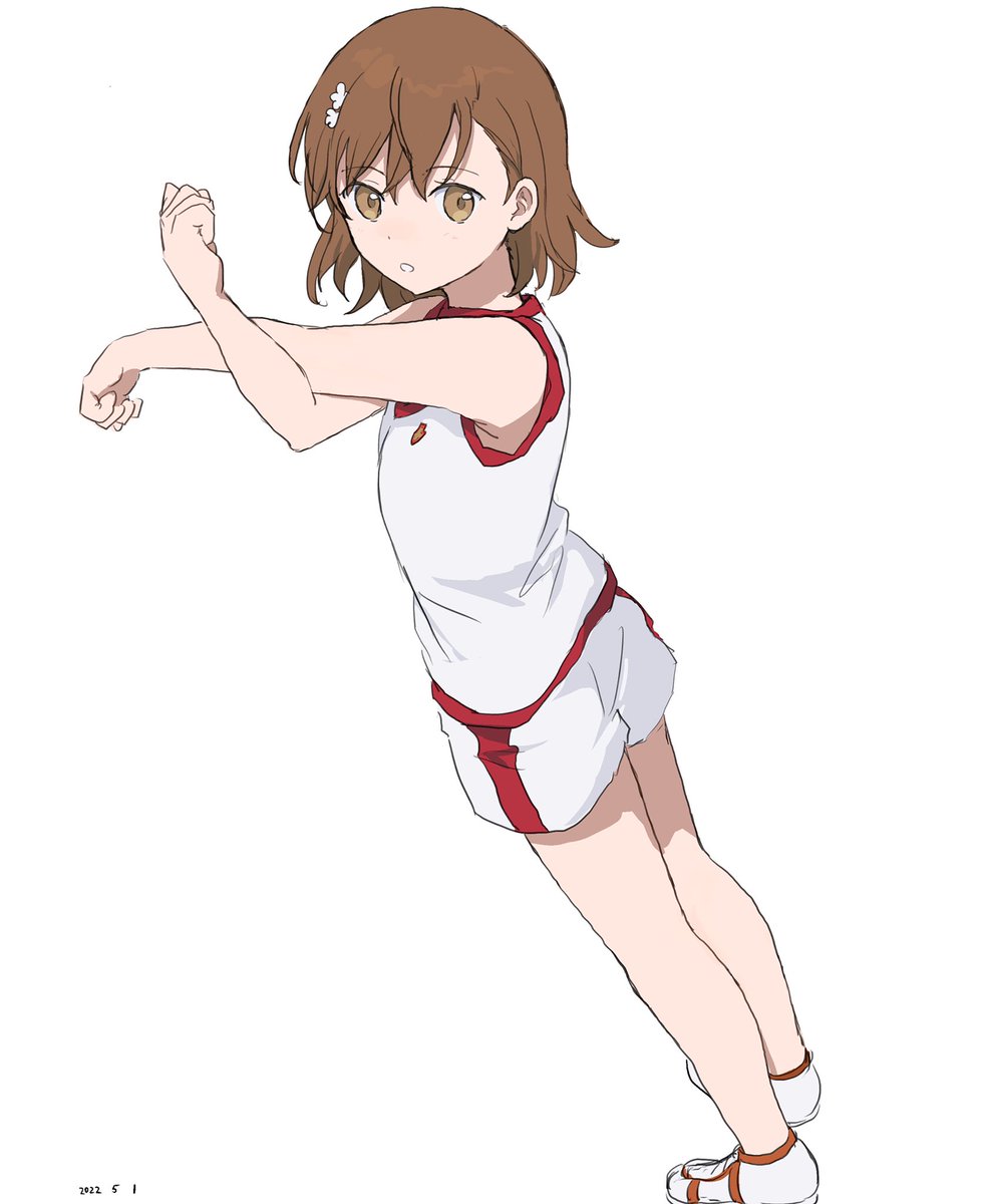 misaka mikoto 1girl solo shorts brown hair brown eyes white shorts white background  illustration images