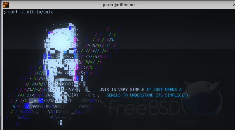 derkern's tweet image. I am no genius but during my first steps with #FreeBSD I already saw some of the simplicity and it feels right. 

curl -L git.io/unix easteregg via @climagic 

Thx for sharing!