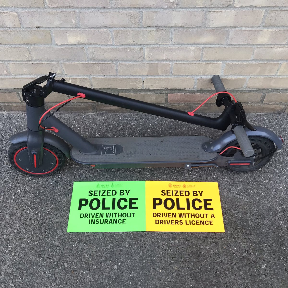 HadleighPolice's tweet photo. E-Scooter used on Station Road in Hadleigh seized from a 14 year old. It is illegal to use a privately owned e-scooter in a public place in the UK. #PC1293 #PC507 https://t.co/KdG7KynqIf https://t.co/ajURyQhhYQ