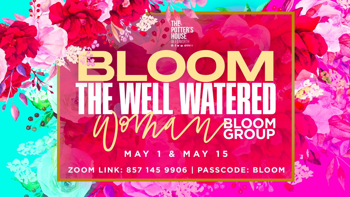 TPHFW's tweet photo. The Bloom Group is hosting a Zoom session Sunday evening at 6pm.
Come be a part of "The Well Watered Woman". Let's grow together!
#BetterTogether #TPHFW #BloomGroup #LetsGrowTogether https://t.co/dsTnIjXGFv