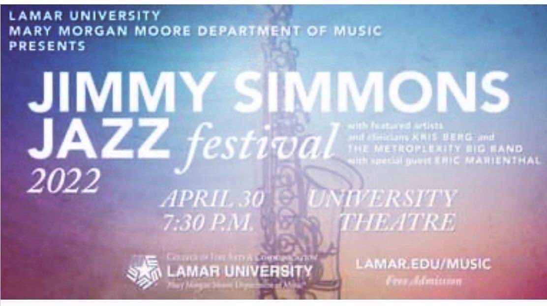 EspinosaJesse's tweet photo. Wish the @WaltripRam Jazz Ensemble #1 well at the @LamarUniversity Jimmy Simmons Jazz Festival. #theWaltripWay #JazzEducation #ProudLUalum
Go @waltripramband 🎺🎸
We also get to see Kris Berg’s Metroplexity and Eric Marienthal!! Thank you for the invitation Rick Condit🙏🏽 https://t.co/Qr9KGQoAMq