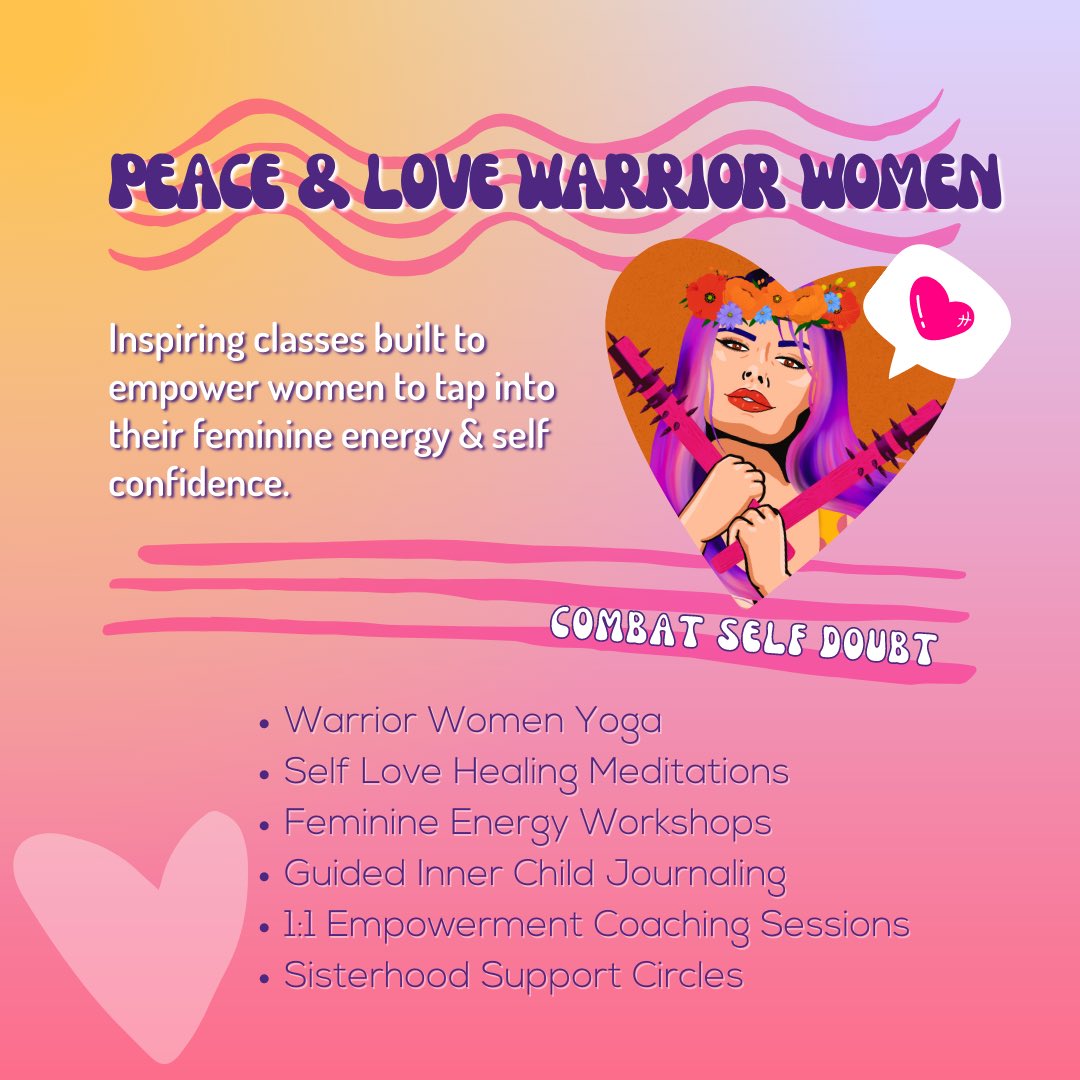 Chels_vibe's tweet photo. #WAWIPContest
✨Peace & Love Warrior Women✨ Inspiring classes built to empower women to tap into their feminine energy and self confidence!
✌️💖Peace and Love can be your weapons, especially to combat self doubt.
@WomenandWeapons @NFTSaraBaumann https://t.co/owulYIYSKq