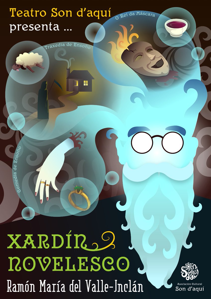 O venres 6 de maio o grupo de Teatro Son d'aquí, dirixido pola nosa mestra e actriz <a href="/ManuelaVarela8/">Manuela Varela</a>, presenta "Xardín Novelesco". 😃🙌
Trátase dunha adaptación ao galego de tres contos de Ramón María del Valle-Inclán:
"Comedia de Ensoño", "Traxedia de Ensoño" e "O Rei da Máscara"