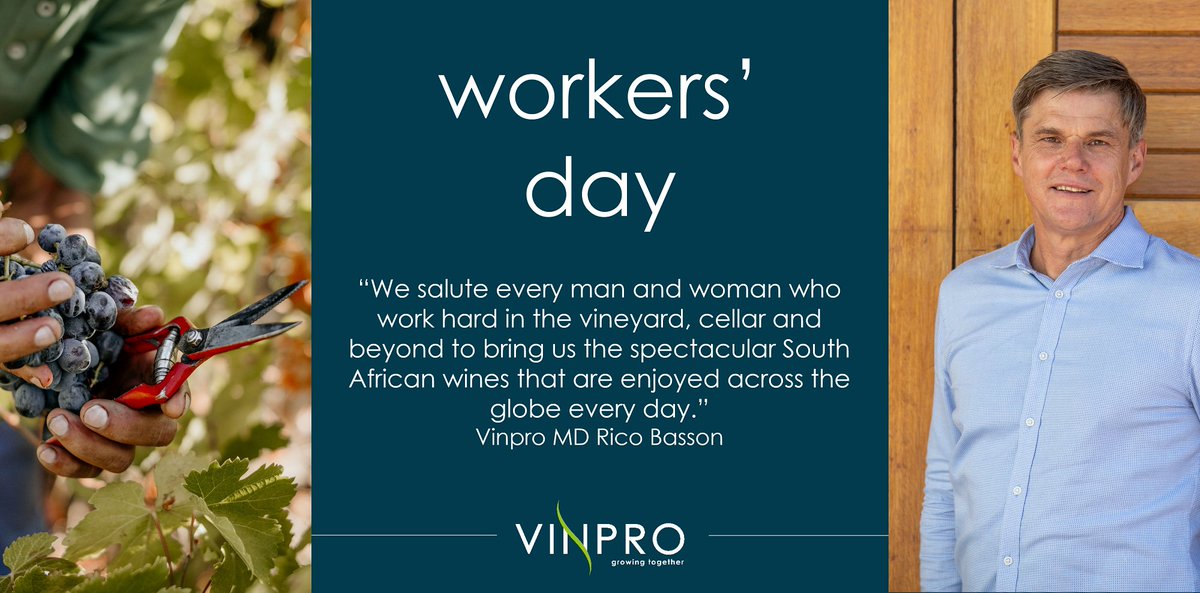 HAPPY WORKERS' DAY!
"People are the cornerstone of the SA #wine industry. We salute every man &amp; woman who work hard in the vineyard, cellar &amp; beyond to bring us the spectacular wines that are enjoyed across the globe every day." - Vinpro MD <a href="/RicoBasson/">Rico Basson</a> 
💪🌱🫐🍷🇿🇦
#workersday2022