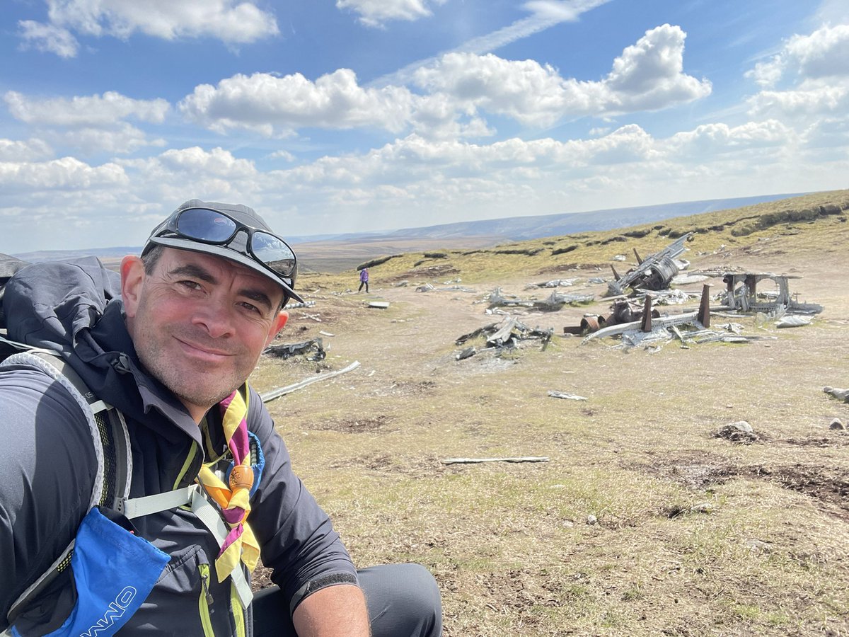 mattroyall's tweet photo. Cracking hike on Bleaklow today with Hertfordshire Scouts and Guides. Stopped off to pay pay our respects at the B-29 “Overexposed” Superfortress crash site. #ITTH @herts https://t.co/8W8ixCJhoG
