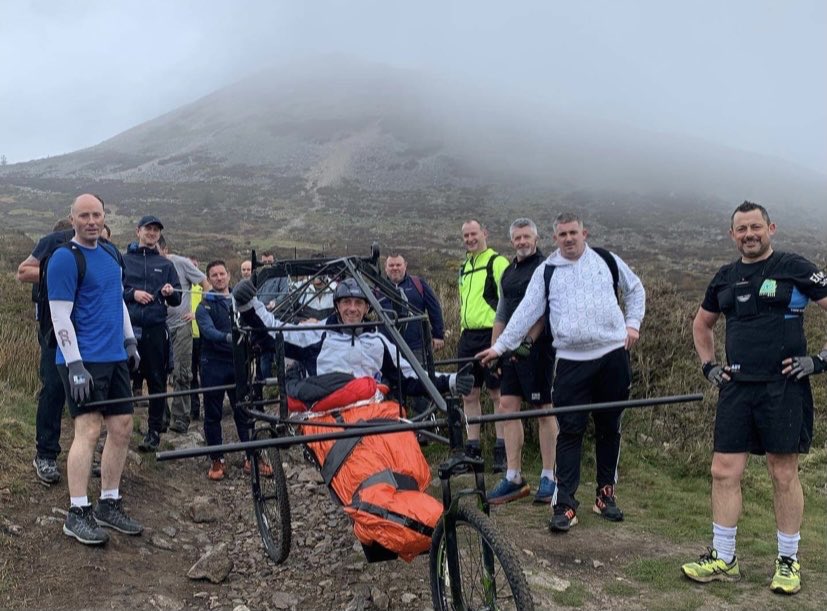sharontobin's tweet photo. Kilcock man Lester Cassidy summits the Great Sugar Loaf, Wicklow, today. Part of his practice for Croagh Patrick on June 25th. Well done team 💪🏼 @NRH_fdn @SpinalIreland #MayoDay #Volunteers #ClimbingMountains @rtenews https://t.co/6YnesBcLH9