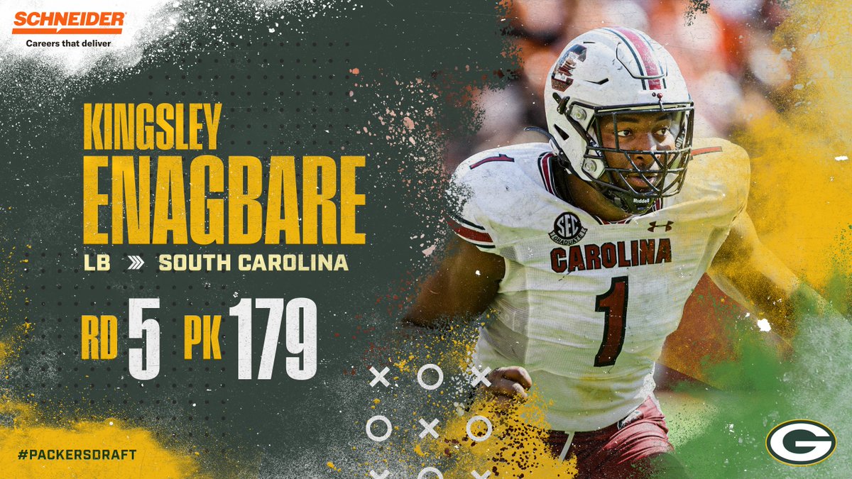 packers's tweet image. With the 179th pick in the 2022 #NFLDraft, the #Packers select South Carolina LB Kingsley Enagbare!
  
#PackersDraft | @SchneiderCareer