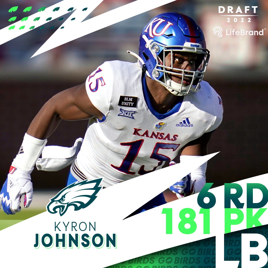 With the 181st pick in the 2022 #NFLDraft, the Philadelphia Eagles select LB Kyron Johnson.

@LifeBrand_AI | #FlyEaglesFly