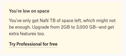 Dropbox's upsell div is broken