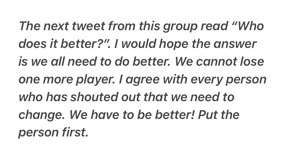I can’t sit by while our nation’s best athletes compete with all their hearts just to be shamed from someone sitting in the bleachers or hiding behind a screen. We are still suffering the heartbreak of losing a player, shouting how we need to change. Let’s show it!
