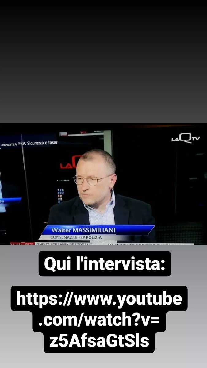 Questo è il link dell'intervista sul taser e la sicurezza a Pescara al nostro dirigente sindacale Walter Massimiliani trasmessa ieri sera da <a href="/LaQtv/">LaQtv</a> <a href="/waltermax74/">walter massimiliani</a>
 youtube.com/watch?v=z5Afsa…