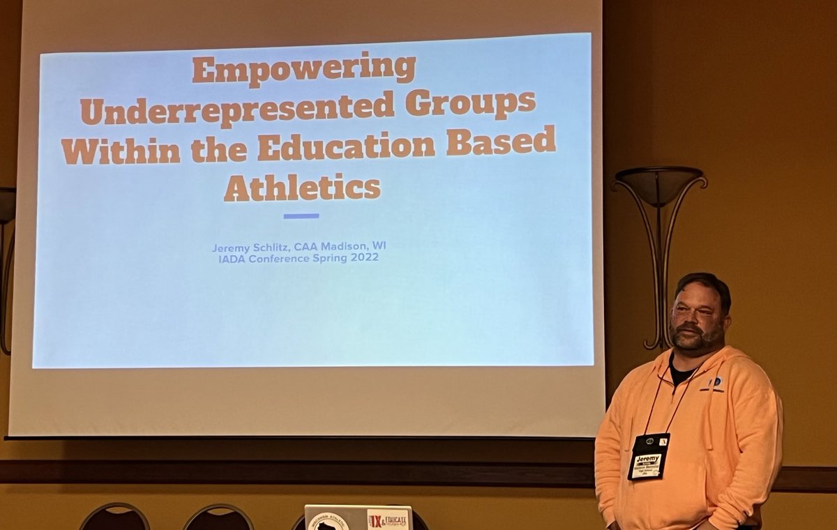 WadaWisconsin's tweet image. Jeremy Schlitz, CAA from Madison, sharing his passion for empowering underrepresented groups within education based athletics at the @IllinoisAD Conference #BeResilient #EmbracingDifferences #StrongerTogether