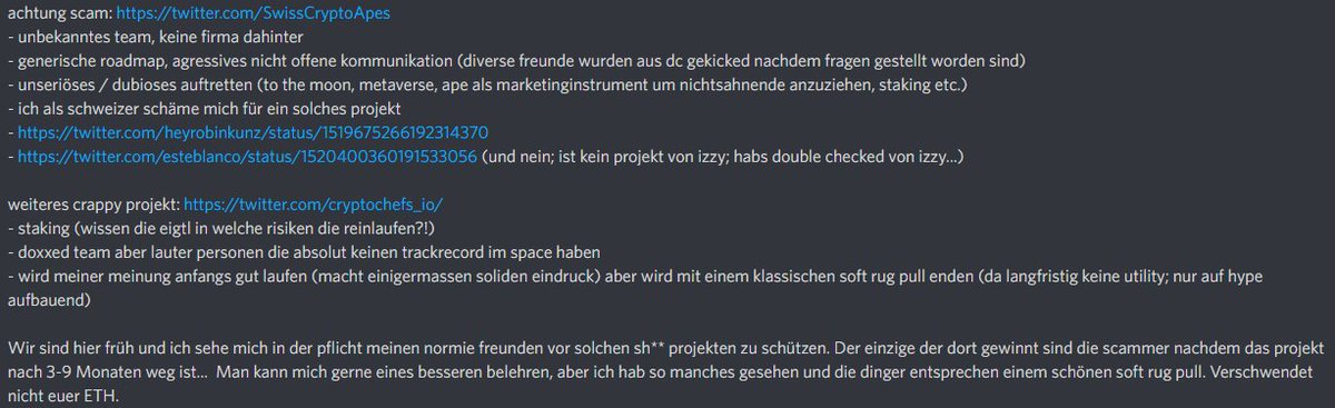 NicolasEgger3's tweet photo. ⚠️ Achtung Soft Rug Pull ⚠️

#Swiss #Schweiz #swissart #NFT #NFTCommunity #SwissCryptoApes #CryptoChefs #rugpull 

@cryptochefs_io @SwissCryptoApes https://t.co/9jqxSzKDLo