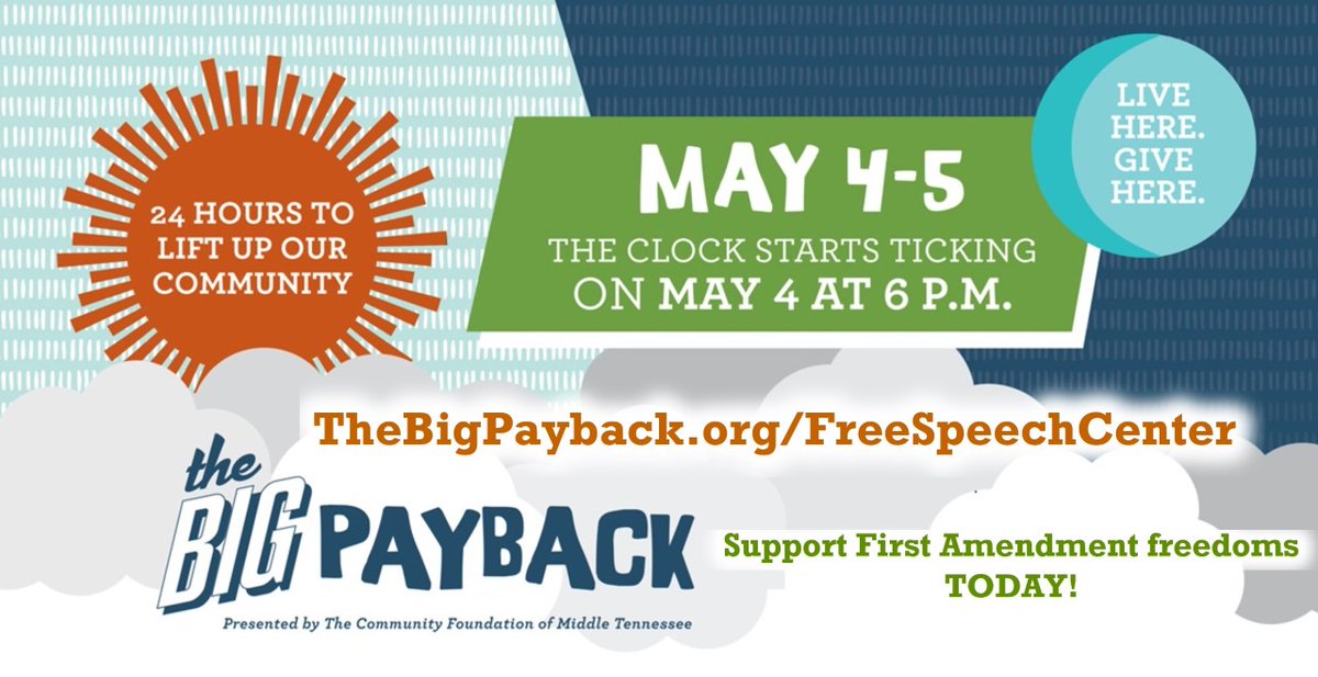FreeSpeechMTSU's tweet image. America's most meaningful changes came about through public debate, compromise, and consensus.  To protect the five freedoms of expression in the First Amendment, support the Free Speech Center today. TheBigPayback.org/FreeSpeechCent… 

#BigPayback #FreeSpeechCenter #FirstAmendment