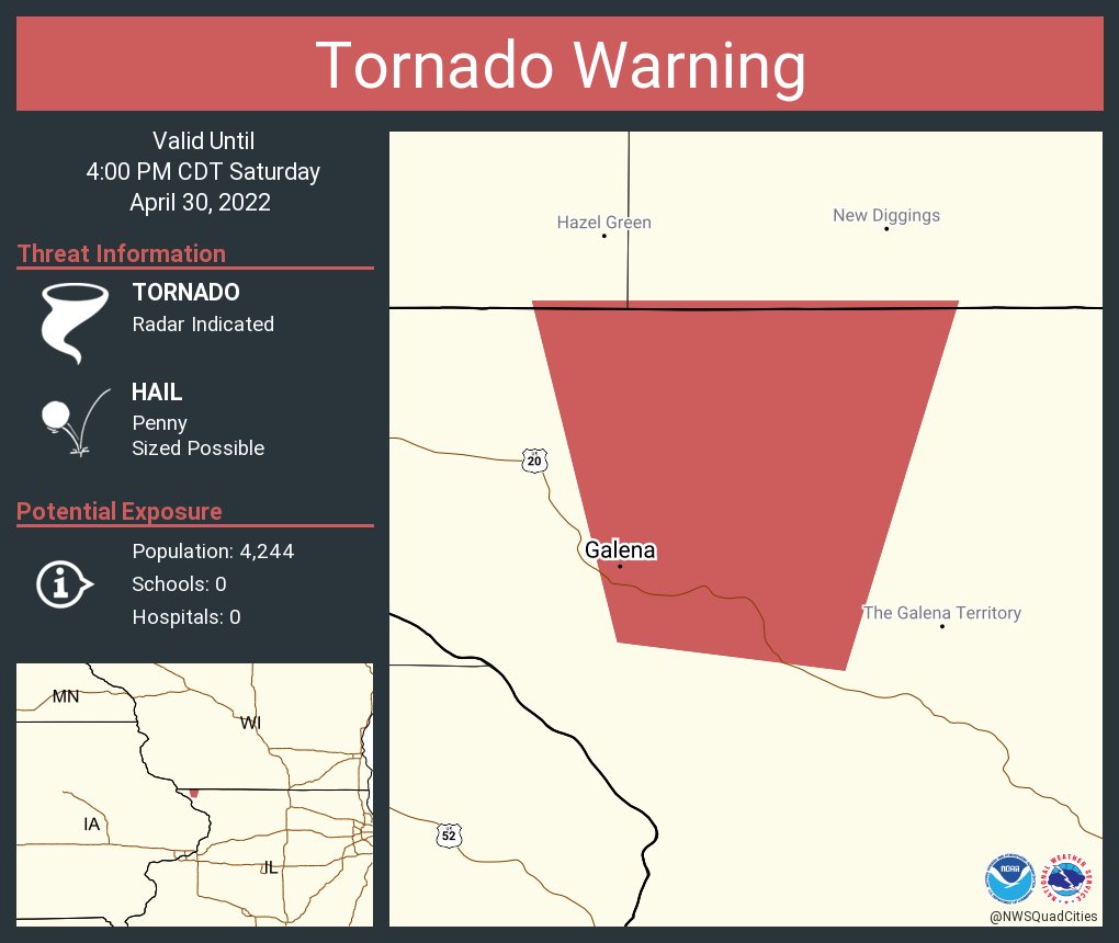 NWS Tornado on Twitter "Tornado Warning continues for Galena IL until