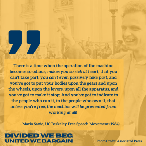 GSU_at_UMassD's tweet photo. Fifty-eight years ago, the UC Berkeley student body protested on campus to fight for free speech and academic freedom. Today, we strive to embody the spirit of the Free Speech Movement in fighting for the welfare of graduate student workers in UMassD. 

#UMassDGradsDeserveBetter https://t.co/y50aBll0IZ