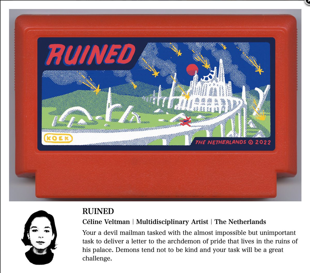 CelineVeltman's tweet photo. my entry for this years Famicase Exhibition
No.246 | RUINED

a big thank you to @meteor_club for hosting such a cool exhibition, and do check out the rest
#famicase #famicase2022 
https://t.co/7buGQ1YfEY https://t.co/nvCR8VoDU2