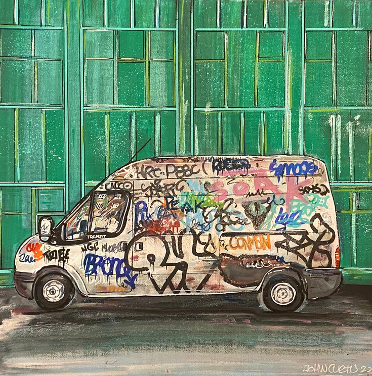 artfinderlatest's tweet photo. The Van - Original … by @Johncurtisart #painting #mixedmedia #art https://t.co/DPg7FXNyRZ @artfinder https://t.co/9WmZtU97Dz