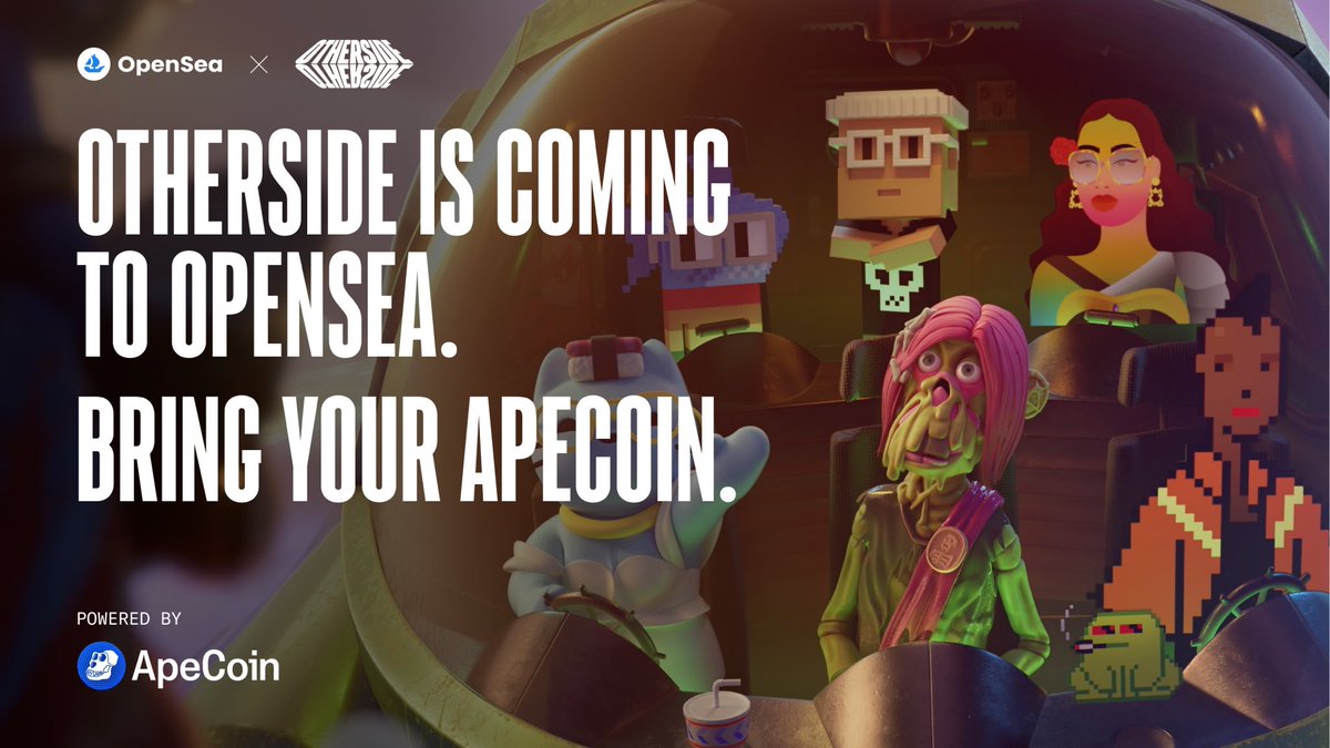 opensea's tweet photo. See you on the Otherside in t-minus 4 hours 👀 
Bring your $APE or ETH @OthersideMeta https://t.co/8fz54WVw5k