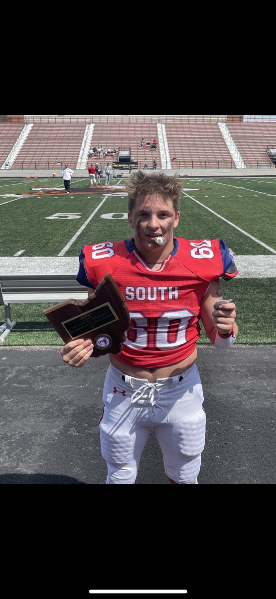 Had an amazing time in the North South all star game. Grateful to be the Defensive Player of the Game!! 

<a href="/ohsfca/">OHSFCA</a> <a href="/NDCFB/">Notre Dame College Football</a> <a href="/BWEagleFB/">Big Walnut Football</a> <a href="/Rob_B_Page/">Rob Page</a> @NDC_CoachMack