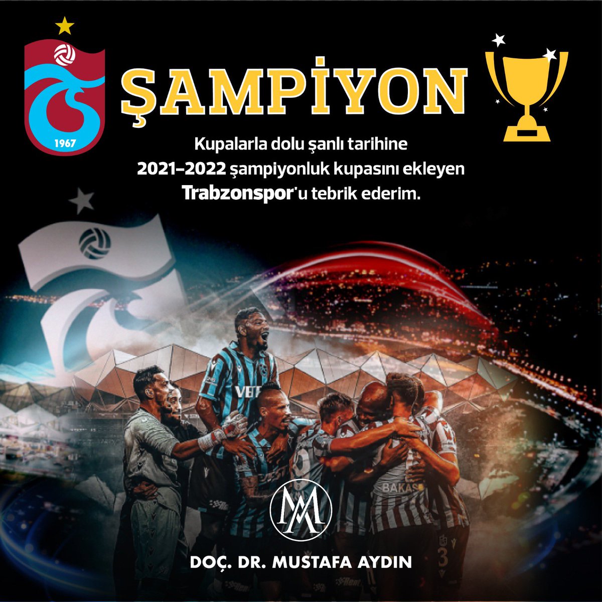 drmaydin's tweet photo. ŞAMPİYON TRABZONSPOR 🏆

#OSeneBuSene oldu. ♥️💙
Spor Toto Süper Lig 2021-2022 
Ahmet Çalık sezonunun haklı şampiyonu memleketimin takımı @Trabzonspor 'u ve tüm camiayı yürekten kutluyorum. 👏 

@TrabzonValilik 
@TrabzonBelTr 
@IAUKampus 
@bilkolejleri 
@csuedutr https://t.co/rtjmgl5BFk