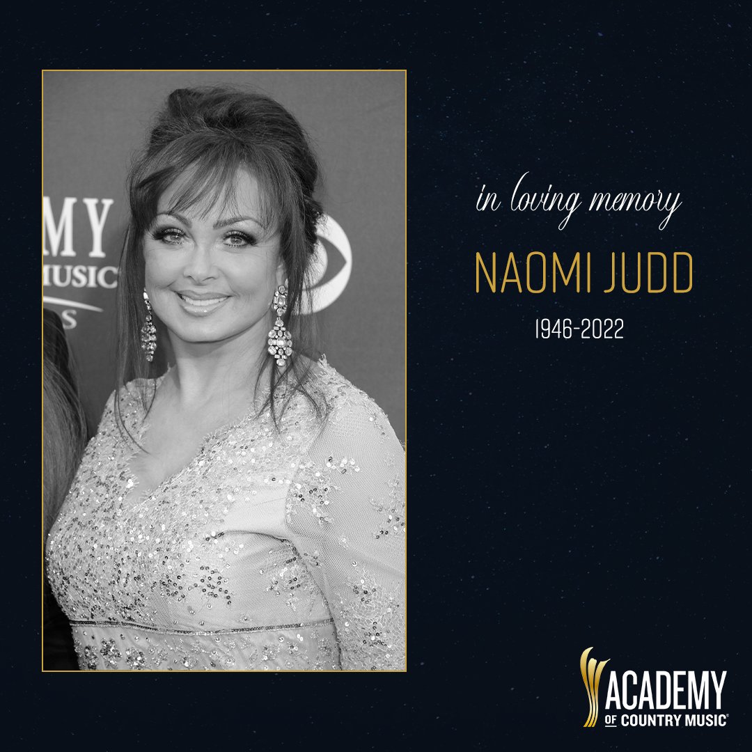 The Academy is deeply saddened by the heartbreaking news this afternoon of Naomi Judd's passing. With her daughter Wynonna, the Judds won the ACM Award for Top Vocal Duet 7 consecutive years, as well as the ACM Pioneer Award more recently at the Academy of Country Music Honors.