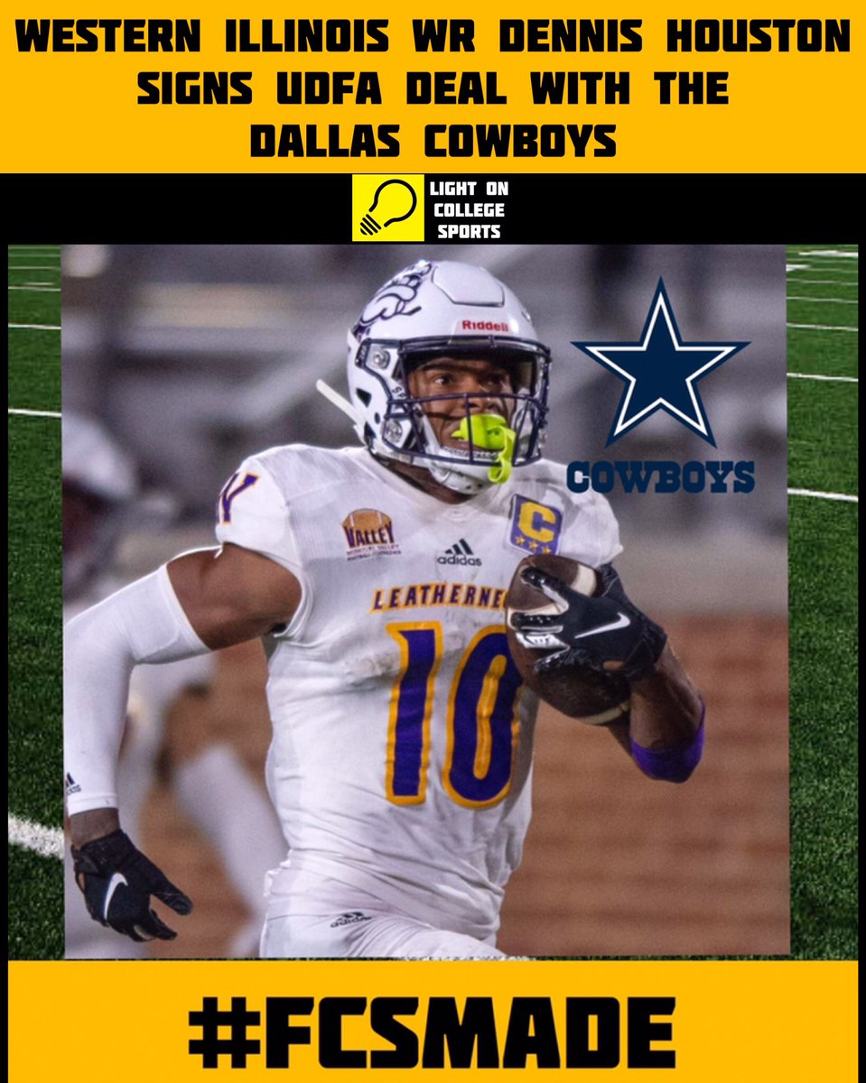 LIGHT ON COLLEGE SPORTS (@lightonsports) on Twitter photo Western Illinois WR Dennis Houston Signs UDFA Deal With The Dallas Cowboys! #FCSMade #UDFA
(๐ธ: <a href="/dallascowboys/">Dallas Cowboys</a> ) Western Illinois WR Dennis Houston Signs UDFA Deal With The Dallas Cowboys! #FCSMade #UDFA
(๐ธ: <a href="/dallascowboys/">Dallas Cowboys</a> )