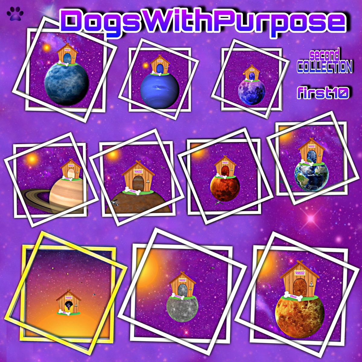Dog_WithPurpose's tweet photo. Second collectionDWP is launched🚀
First10 represent our solar system
Mercury, Venus, 🌍 , Mars, Jupiter,  🪐  , Uranus, Neptune, Planet9 and the ☀️,in near future 💯items will come from each planet. more soon..
link in bio.🐾💙
#NFTs #OpenSeaNFT #NFTCommunity https://t.co/3zDz7DEMxi