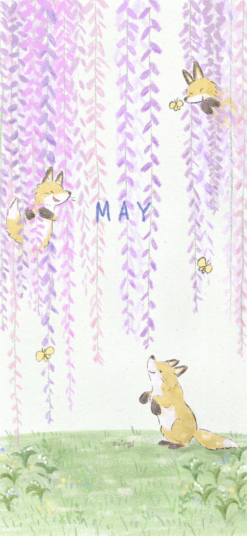 えびんぐ イラストレーター 5月スマホ壁紙配信 今月は藤とキツネのイラストです 今までの壁紙はコチラから T Co Cncrjhnmqi 5月 5月壁紙 May スマホ壁紙 ホーム画面 壁紙 かわいいイラスト 動物イラスト 絵本の世界 狐