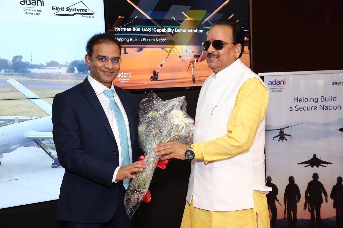 ashrajvanshi's tweet photo. It was an honour to have @AjaybhattBJP4UK at the first-ever live capability demo of the Hermes 900 UAV. His presence & enthusiasm at the demo helped to make the event a great success & productive. #HelpingBuildASecureNation https://t.co/9jJ3LGzlbT