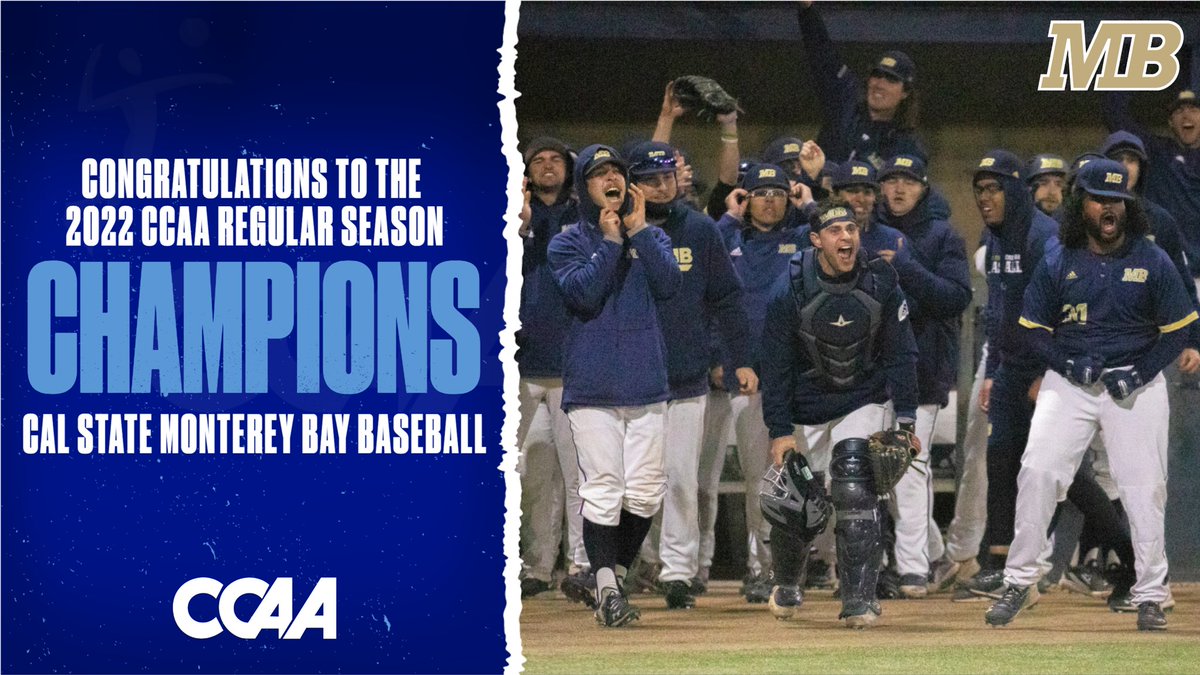goccaa's tweet photo. Congratulations to Cal State Monterey Bay baseball for capturing the program's third CCAA regular season championship. The Otters are 31-8 in conference play with one game to go. The Otters’ 31 wins are the most ever for CSUMB in CCAA competiton. They earn the #1 seed #GoCCAA https://t.co/JKmVQyE2Fl