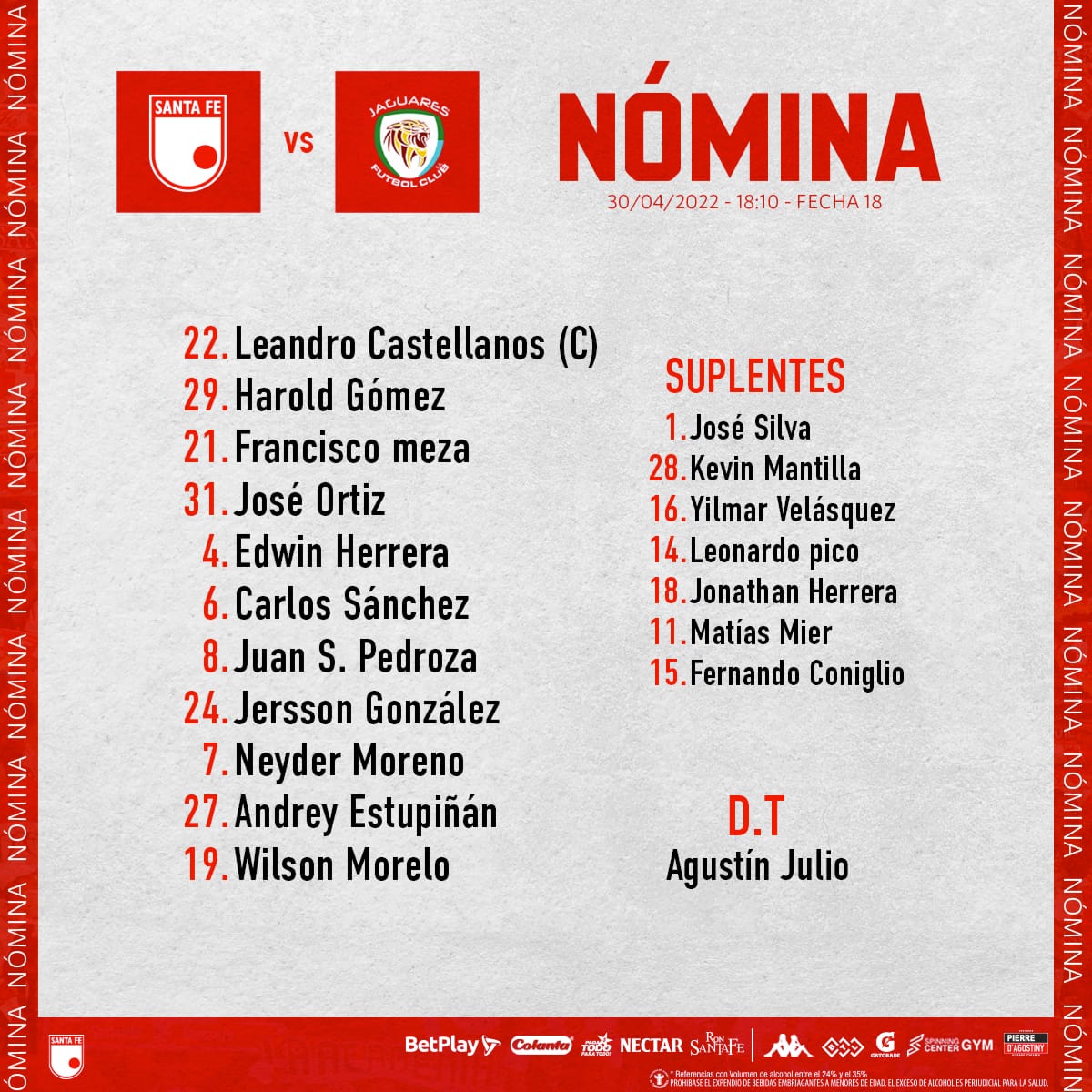 Independiente Santa Fe on Twitter "Lista la nómina del León 🦁 para