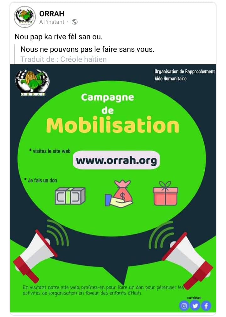<a href="/OrrahHaiti/">ORRAH</a>,<a href="/rihanna/">Rihanna</a>,<a href="/DelphineGardere/">Delphine Gardere</a>,<a href="/pulte/">Pulte</a>,<a href="/merlin_valliere/">guy merlin valliere</a>,<a href="/acfhaiti/">ACFHAITI</a>,@AvsiHaiti,<a href="/EUDelegationHt/">L’Union européenne en Haïti</a>,<a href="/UNICEFHaiti/">UNICEF Haiti</a>,<a href="/BINUH_UN/">BINUH</a>,<a href="/USAID_Haiti/">USAID/Haiti</a>,<a href="/srivoal/">stephanie rivoal</a>.