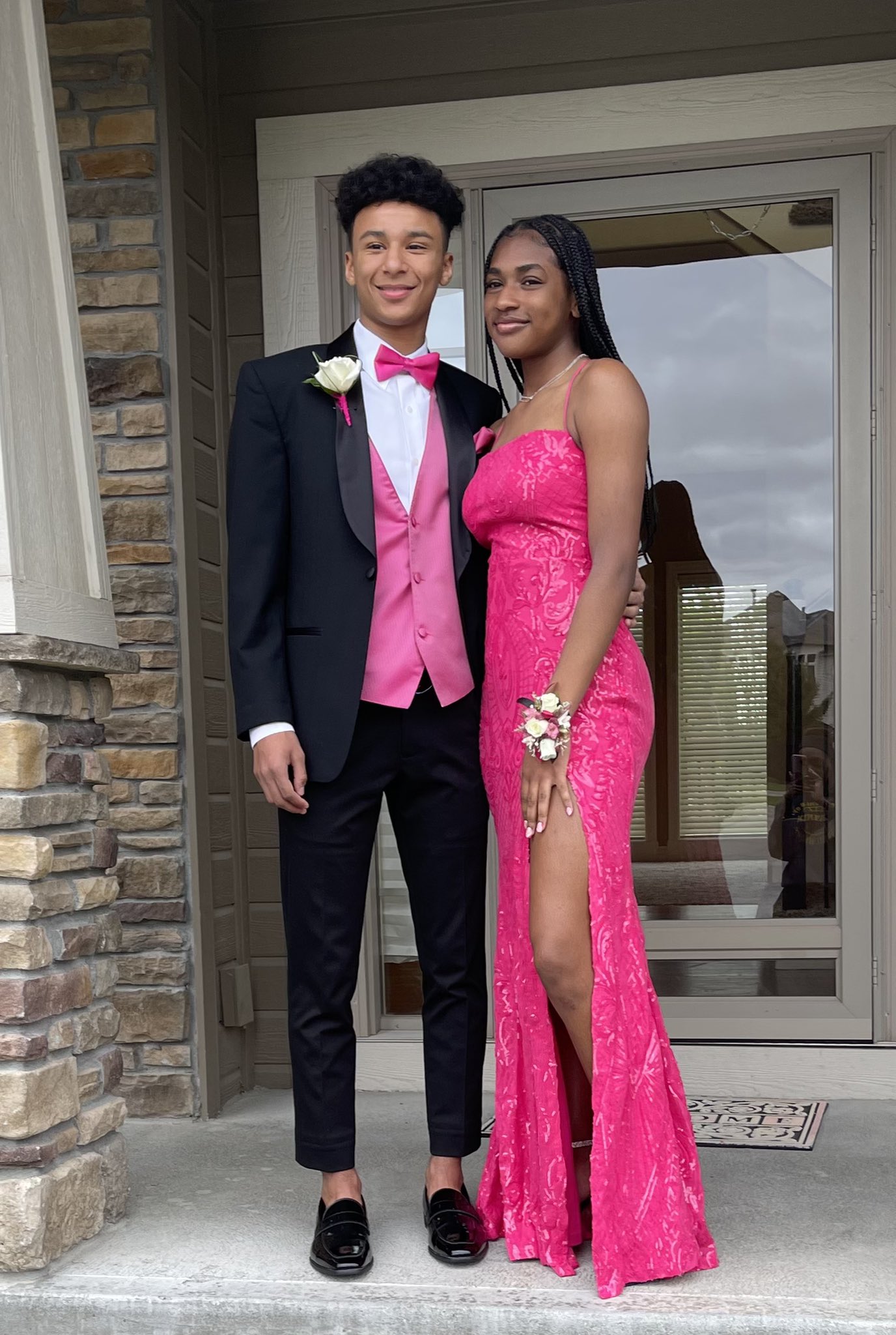 Pink prom couple top