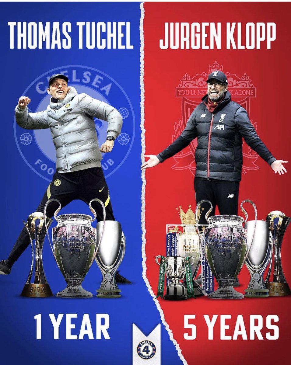Last few weeks all I’m hearing is that Jurgen Klopp is the best manager in the world &amp; has the best team. Just give Thomas Tuchel the same time &amp; allow him to bring his own players in &amp; then we can compare. Edit:-<a href="/433_cfc/">Cfc.433</a>