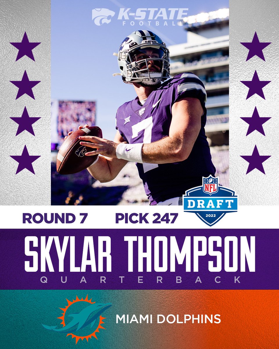 KStateFB's tweet photo. FINS UP 

@skylarjthompson is headed to the @MiamiDolphins 

#KStateFB | #NFLDraft https://t.co/DUHrckucqy