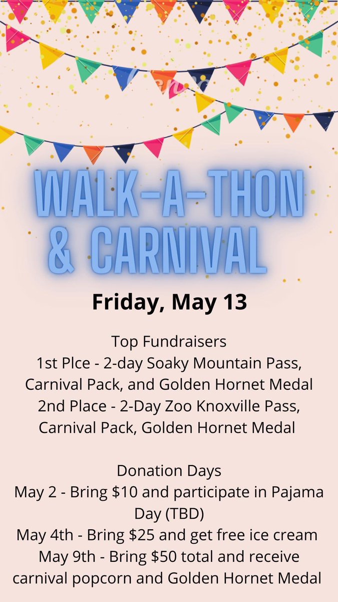 SES_Hornets's tweet photo. Donations for WAT and wristbands for Carnival can be purchased here: https://t.co/kTyhxsyuOw

Check backpacks this week for the carnival form! https://t.co/UusYXsCH5i