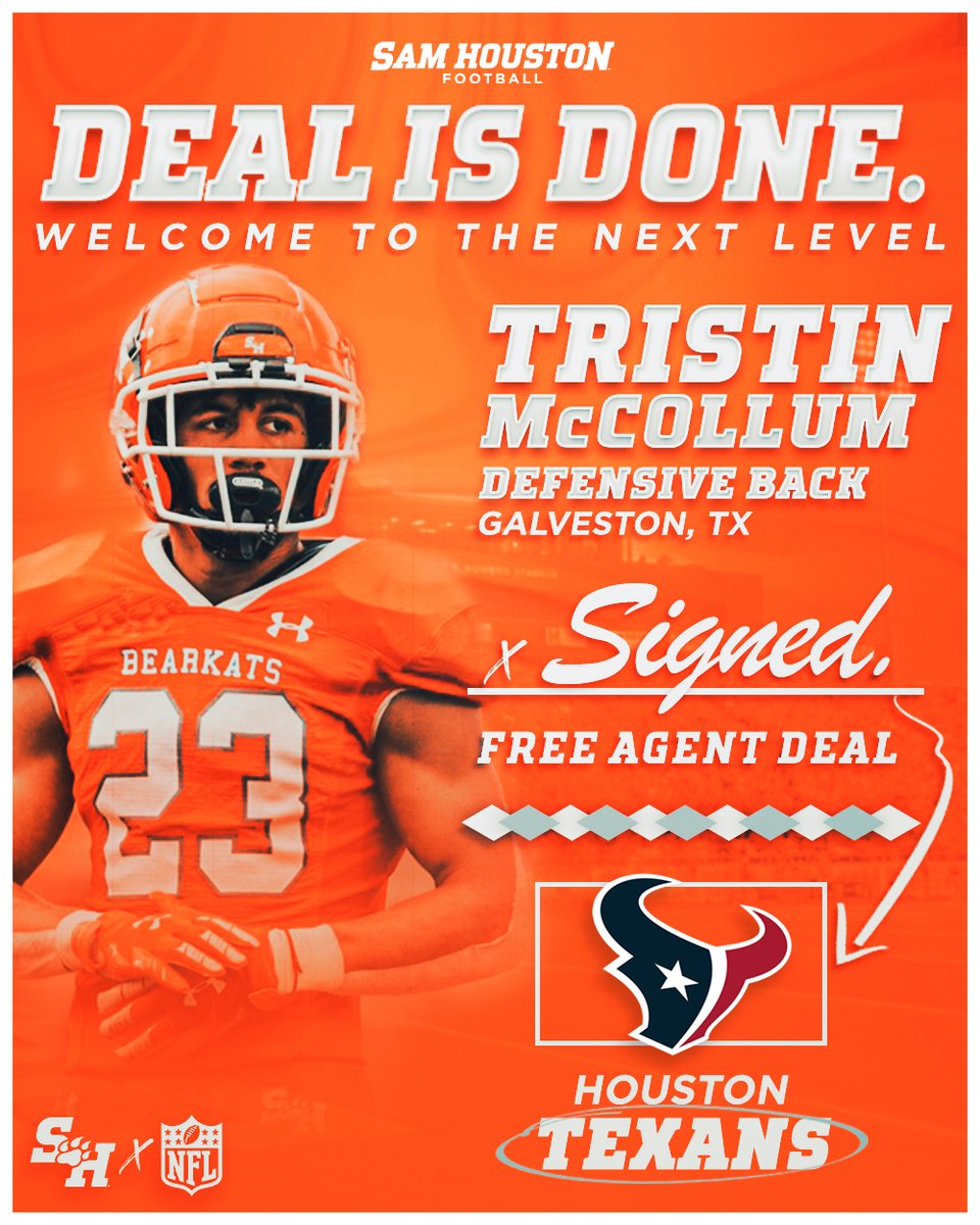 Sam Houston Football on X: Sam Houston ➡️ Houston @tristinmccol21 will be  staying right down the road as he signs a deal with the @HoustonTexans!  #EatEmUpKats #NFLKats  / X