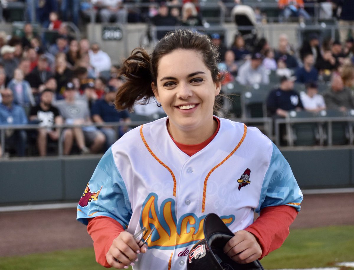 PortlandSeaDogs's tweet photo. Tonight our Development Coach Katie Krall became the first female coach to make an on-field appearance in a Double-A game. She is coaching first base against the @SOMPatriots making history along the way https://t.co/IV41GQAkzu