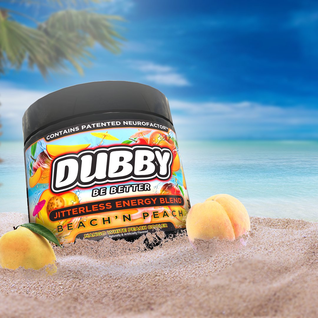 DubbyEnergy's tweet photo. SIKE! You thought we could wait til tomorrow?! Introducing - Beach'n Peach. Perhaps our best flavor yet! White peach + mango is so refreshing. Dubby Army, let's blow this one up! https://t.co/5k2VhUNTMK