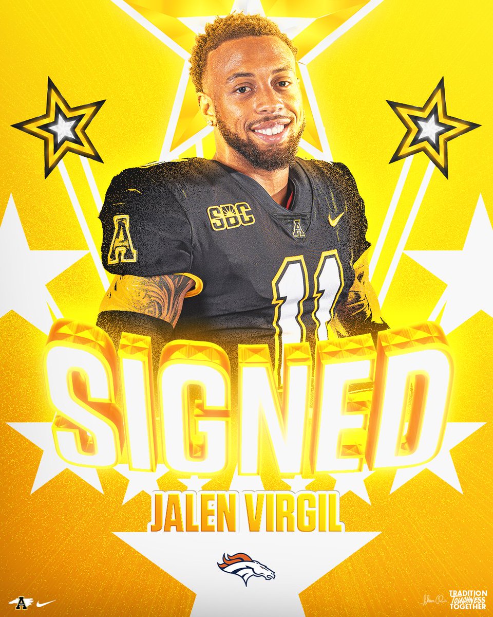 🚨 𝙎𝙄𝙂𝙉𝙀𝘿 🚨 

Congrats to WR/KR <a href="/jayvirg81/">Jalen Virgil</a> on signing with the Denver <a href="/Broncos/">Denver Broncos</a>!

🔗 bit.ly/3LyVt3c

#GoApp #AppStateNFL
