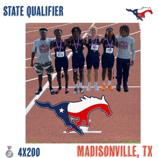 Congratulations to our Boys 4x200 for finishing 2nd at the 4A Region III Regional Meet. These young men also set a NEW SCHOOL RECORD running 1:28.52. <a href="/burns_jeramiah/">Jeramiah Burns</a> <a href="/Rayce_Hudson25/">Rayce Hudson</a> <a href="/BlessingNgene_/">Blessing“𝔅𝔦𝔩𝔩”Ngene</a> <a href="/ronnie72364837/">Ju 🏈❤️💪🏾🌏</a> <a href="/TheLorenzoJr/">L.J. Johnson Jr</a> <a href="/CoachBradTaylor/">Brad Taylor</a> <a href="/MadisonvilleMet/">Madisonville Meteor</a> <a href="/MCISDAthletics/">Madisonville Tx Athletics</a>