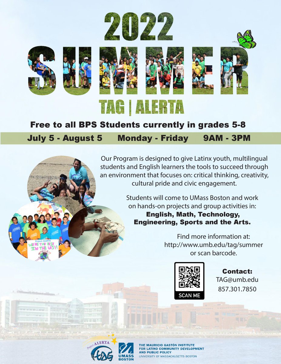 TAG_1985's tweet photo. This year TAG | ALERTA will be back IN-PERSON. We will have seats for BPS students, currently in grades 5-8.
We will have English and Math classes and enrichment activities like Sports, Art and STEM!
More information on the flyer.
We hope to see you soon! https://t.co/v2HChrIqIT