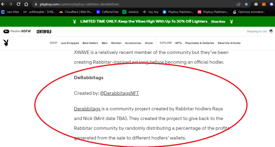DerabbitagsNFT's tweet photo. We made it to the @PlayboyNFTS site! LFG!
#NFTs #NFTCommunity #Derabbitives
https://t.co/a15uLgUIeD https://t.co/ChJkVV7mNV