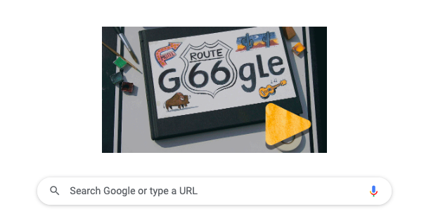 jd2060's tweet photo. @TheDarbyLynn Today's Google Doodle is Route 66, which I imagine you are traveling as we speak.  It's meant to be.  You are literally on the right path! https://t.co/njKuMwsNOw