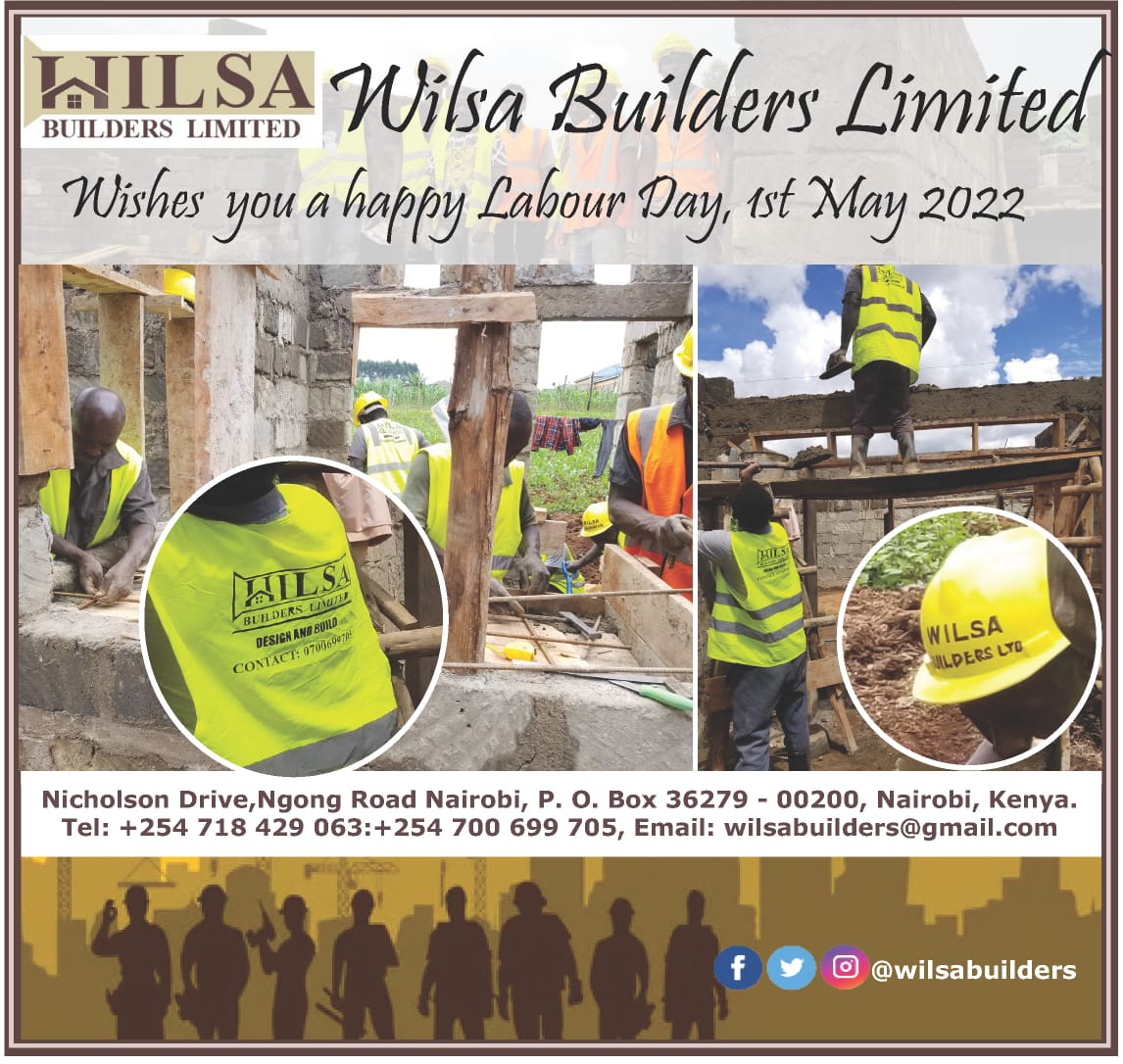 WilsaBuilders's tweet photo. Our Nation 🇰🇪 will not be able to shine without workers like you.Wishing you a wonderful Labour day from us @ WBL.
#Buildingyourdream #Visualization #DesignandBuildsolutions https://t.co/JnW3eeSc8f