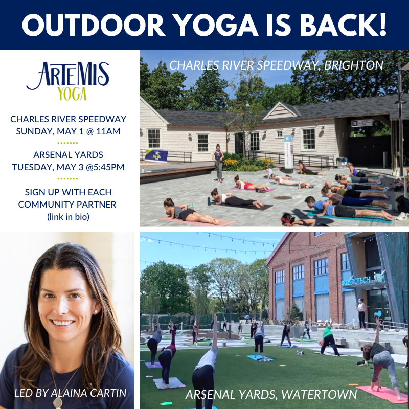 Outdoor Yoga is back this spring!  
1️⃣Sunday, May 1 @ 11am – Charles River Speedway in Brighton
2️⃣Tuesday, May 2 @ 5:45pm – Arsenal Yards in Watertown
#outdooryoga #charlesriverspeedway #arsenalyards #goodweatheryoga #bostonyoga #watertownyoga #yogaeveryday #springvibes