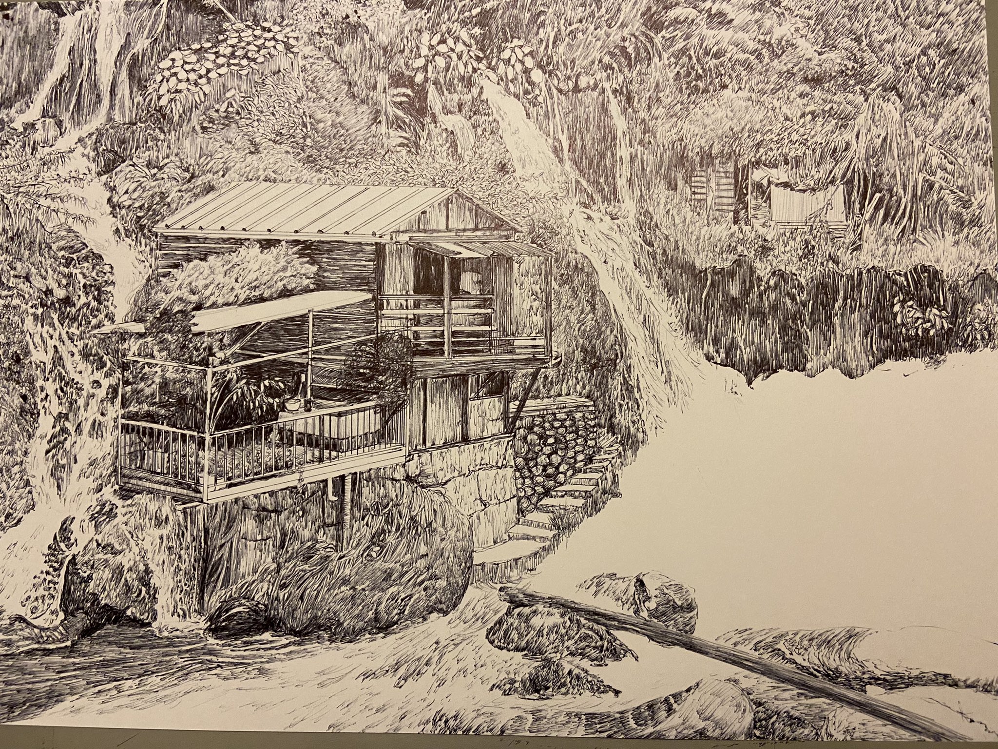 チャンポン 川部分が少し進みました ボールペン ボールペン画 ペン画 風景 風景画 Ballpoint Penart Wip T Co 0ausvmkq4x Twitter