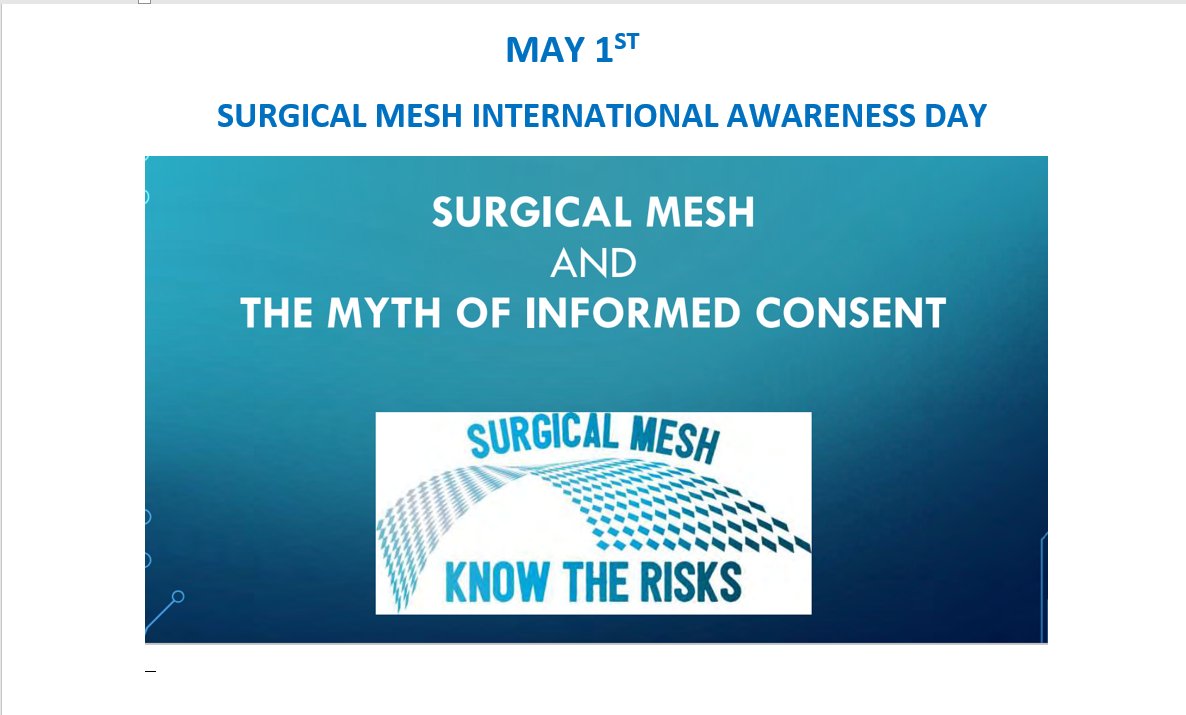 charlottekorte's tweet photo. Why is harm from #surgical mesh still happening? And allowed to continue! 
International Surgical Mesh Awareness Day - May 1st https://t.co/VsBtNCZLTd