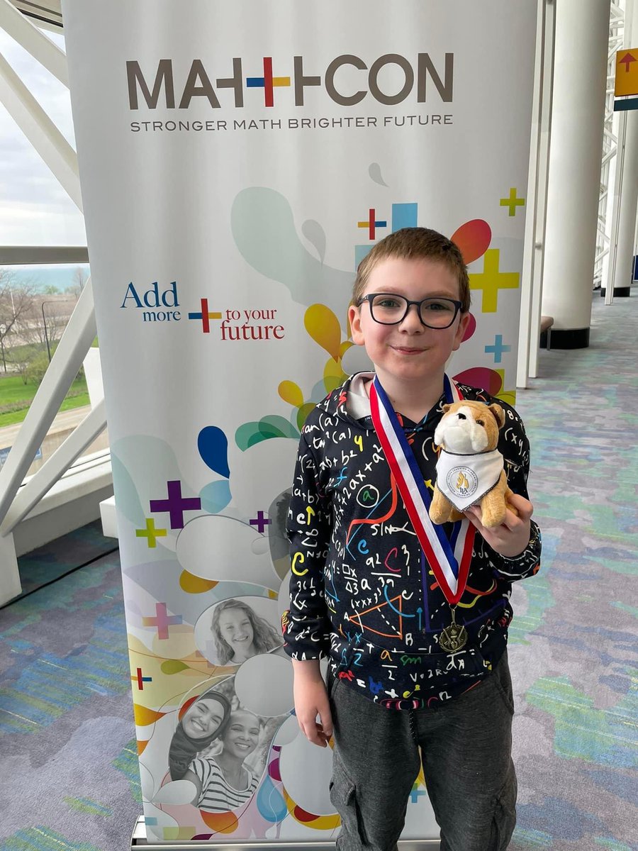 ProfWehrman's tweet photo. We had a great time at the @MathCON National Finals. @mathbywalt did amazing and finished with an honorable mention (4-10th place) among 4th graders. Out of 25K+ test takers, just over 600 competed in Chicago for the finals. #MathCON2022 https://t.co/OeQA7fSJSL